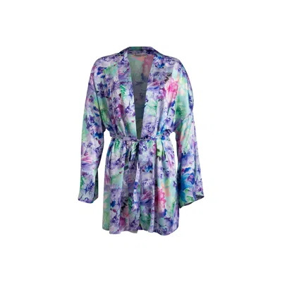 Luna B Women's Gaia Short Kimono Floral Purple In Blue