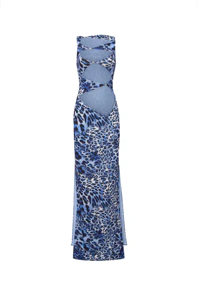 Luna B Women's Goddess Dress Printed Leopard Blue