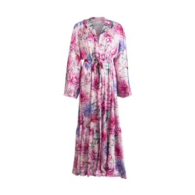 Luna B Women's Pink / Purple Rhea Long Kimono Floral Pink In Multi