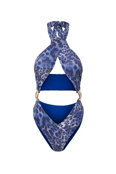 Luna B Women's Sophia Swimsuit Printed Leopard Blue