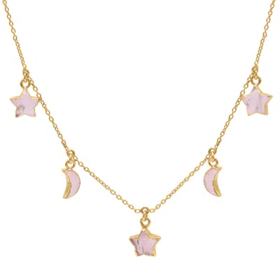 Luna Charles Women's Adela Rose Quartz Star & Moon Charm Necklace In Gold