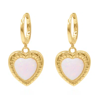 Luna Charles Women's Adore Opal Heart Huggies In Gold