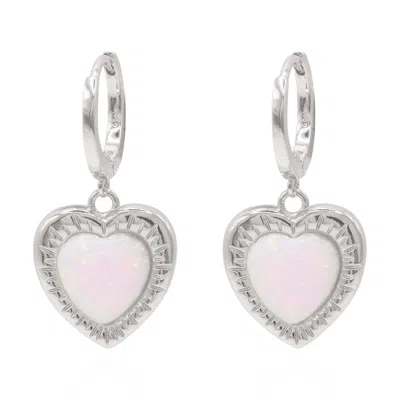 Luna Charles Women's Adore Opal Heart Huggies In Silver