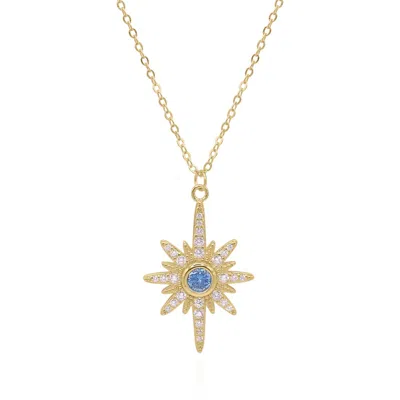 Luna Charles Women's Blue / Gold Heidi North Star Birthstone Necklace Gold Plated March In Multi