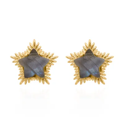 Luna Charles Women's Gold / Green Felicity Labradorite Spiky Star Stud Earrings
