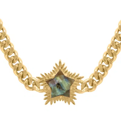 Luna Charles Women's Gold / Green Odette Labradorite Spiky Star Choker Necklace