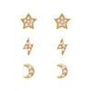 Luna Charles Women's Gold Miku Lightning, Moon & Star Stud Earrings Set In Gold