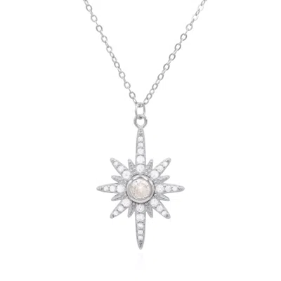 Luna Charles Women's Heidi North Star Birthstone Necklace Silver April