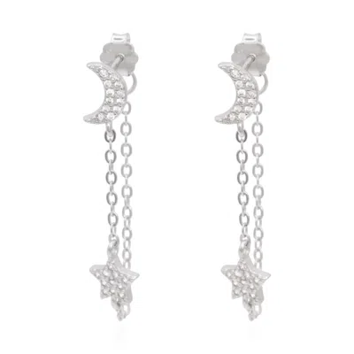 Luna Charles Women's Imogen Moon & Star Drop Chain Earrings  Sterling Silver