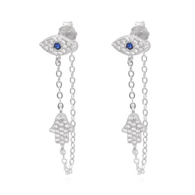 Luna Charles Women's Iris Evil Eye Chain Drop Earrings  Sterling Silver