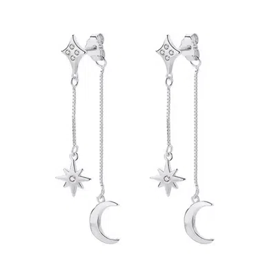 Luna Charles Women's Karita Moon & Star Double Chain Earrings In Silver