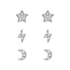 Luna Charles Women's Miku Lightning, Moon & Star Stud Earrings Set Sterling Silver