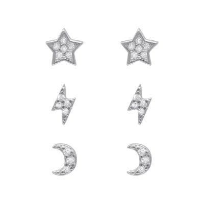 Luna Charles Women's Miku Lightning, Moon & Star Stud Earrings Set Sterling Silver