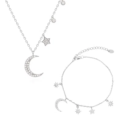 Luna Charles Women's Moon & Star Charm Gift Set - Necklace & Bracelet - Sterling Silver