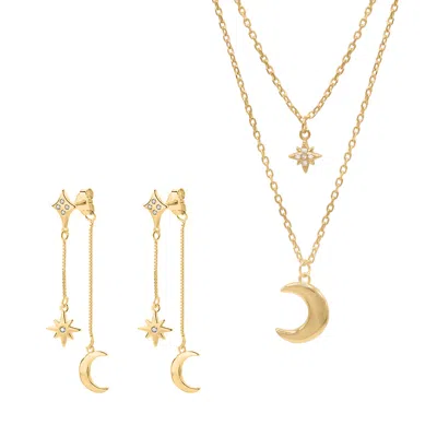 Luna Charles Women's Moon & Star Layering Gift Set - Necklace & Earrings - Gold Plated
