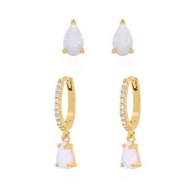 Luna Charles Women's Opal Earring Gift Set - Huggie Hoops & Stud Earrings - Gold Plated