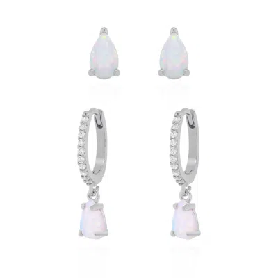 Luna Charles Women's Opal Earring Gift Set - Huggie Hoops & Stud Earrings - Sterling Silver