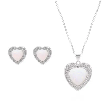 Luna Charles Women's Opal Heart Necklace Gift Set - Earrings & Necklace - Sterling Silver