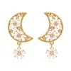 Luna Charles Women's Posie Flower Moon Earrings - Gold Plated