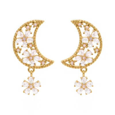 Luna Charles Women's Posie Flower Moon Earrings - Gold Plated