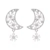 Luna Charles Women's Posie Flower Moon Earrings - Sterling Silver