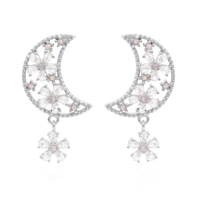 Luna Charles Women's Posie Flower Moon Earrings - Sterling Silver