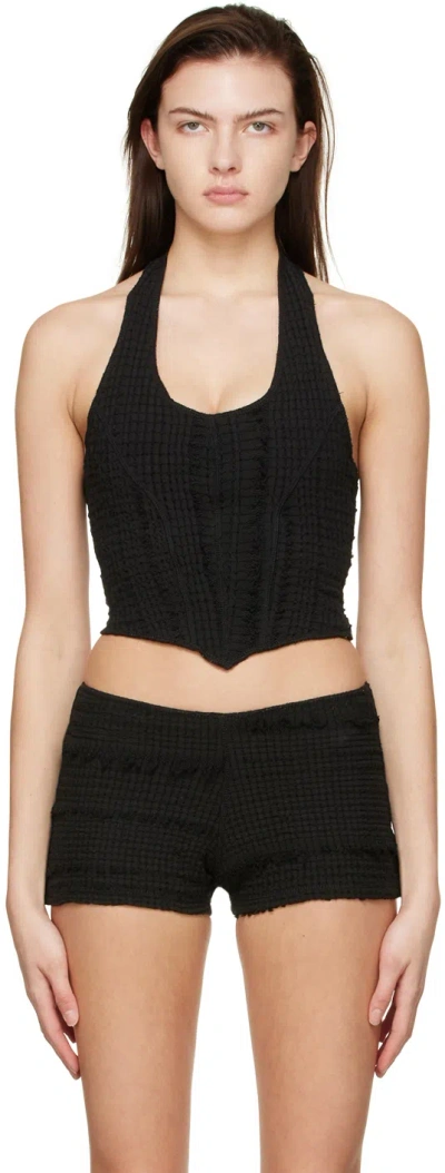 Luna Del Pinal Black Stretch Weave Tank Top In Washed Black