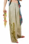 Luna Del Pinal Llama Fruit Hemp With Pericon Flower Cargo Pants In Beige In Yellow