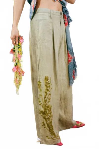 Luna Del Pinal Llama Fruit Hemp With Pericon Flower Cargo Pants In Beige In Yellow