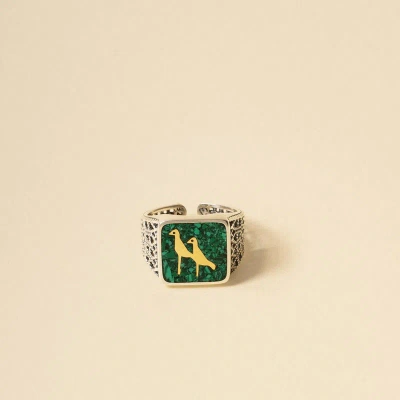 Luna Merdin Malachites Crane Filigree Ring In Green
