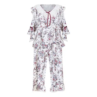 Lunaluz Women's Blue Jardin Modal-cotton V-neck Pajama Set In Multi