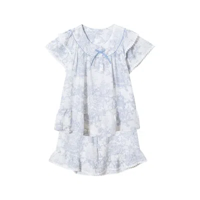 Lunaluz Women French Toile Korea Vegan Silk Bamboo Rayon Pyjama Set  – Blue
