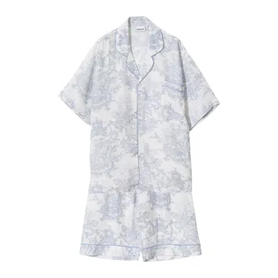 Lunaluz Women's Men French Toile Bamboo Rayon Pyjama Set  – Blue In Gray