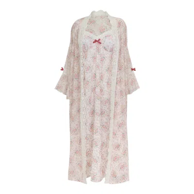 Lunaluz Women's Orange Etoile Floral Slip & Robe Ensemble In Pink