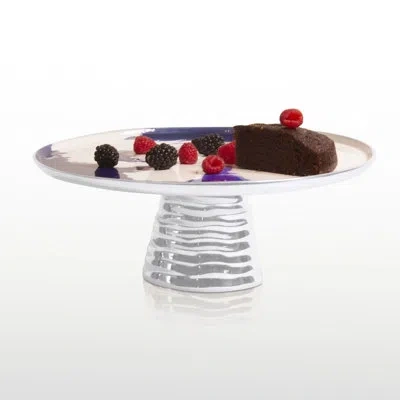 Lunares Aquos Cake Pedestal In Silver,blue,white