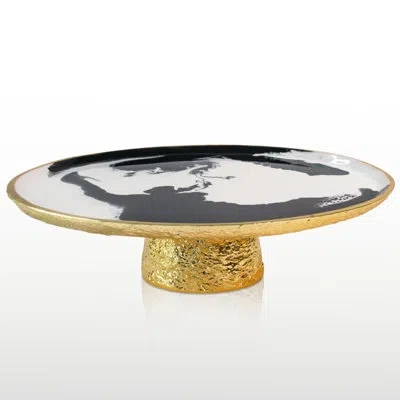 Lunares Bianco Nero Cake Pedestal In Gold,black,white