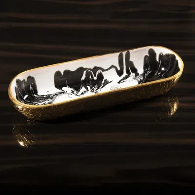 Lunares Bianco Nero Cracker Dish In Black,gold,white