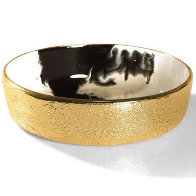 Lunares Bianco Nero Medium Round Bowl In Gold,black,white