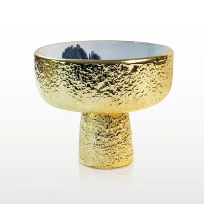 Lunares Bianco Nero Pedestal Bowl In Gold,black,white