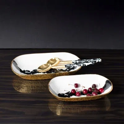 Lunares Bianco Nero Rectangle Bowl Large In Gold,white,black