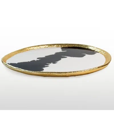 Lunares Bianco Nero Small Round Platter In Gold,white,black