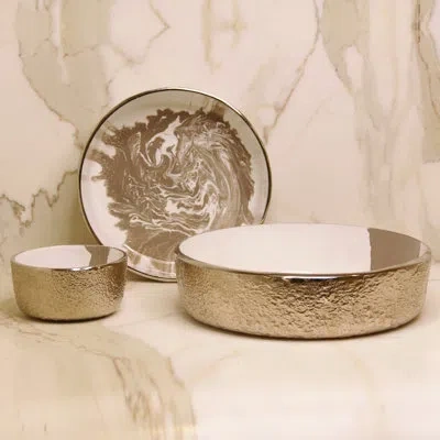 Lunares Dansbury Bowl Small In Antique Silver,taupe,white