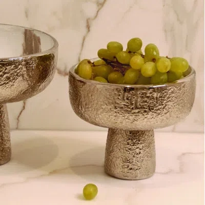 Lunares Dansbury Pedestal Bowl Large In Antique Silver,taupe,white