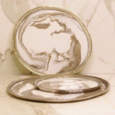 Lunares Dansbury Platter Small In Taupe,white,antique Silver