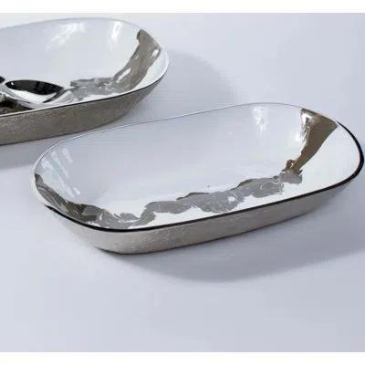 Lunares Dansbury Rectangle Bowl Small In Antique Silver,taupe,white