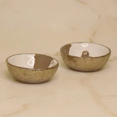 Lunares Dansbury Salt And Pepper Dipping Bowl Set Of 2 In Antique Silver,taupe,white