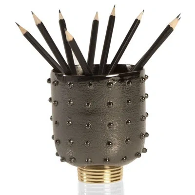 Lunares Djembe Aluminum Pen Holder In Gold,dark Bronze