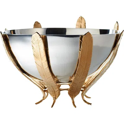 Lunares Feather Pedestal Bowl In Gold