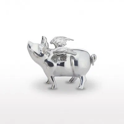 Lunares Flying Pig Bank Statue In Silver