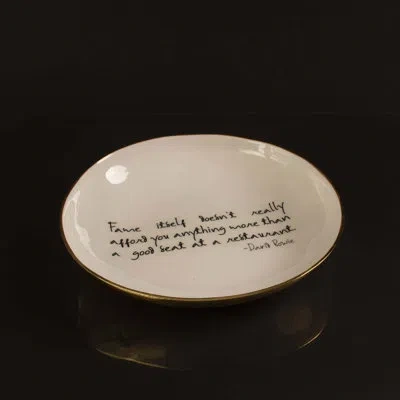 Lunares Large Round Bowl With Quote In Black,gold,oyster